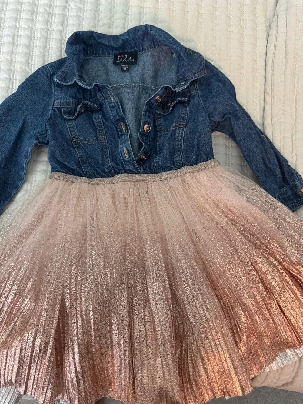 lilt Blue Denim Jacket Dress with Blush and Rose Gold Tulle Skirt